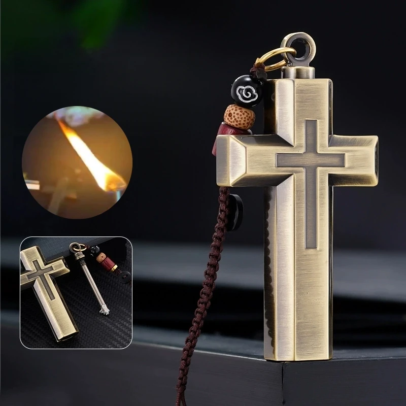 

New Cross Pendant Keychain Lighter Outdoor Camping Portable Ten Thousand Time Igniter Men's Torch Lighter Small Tool