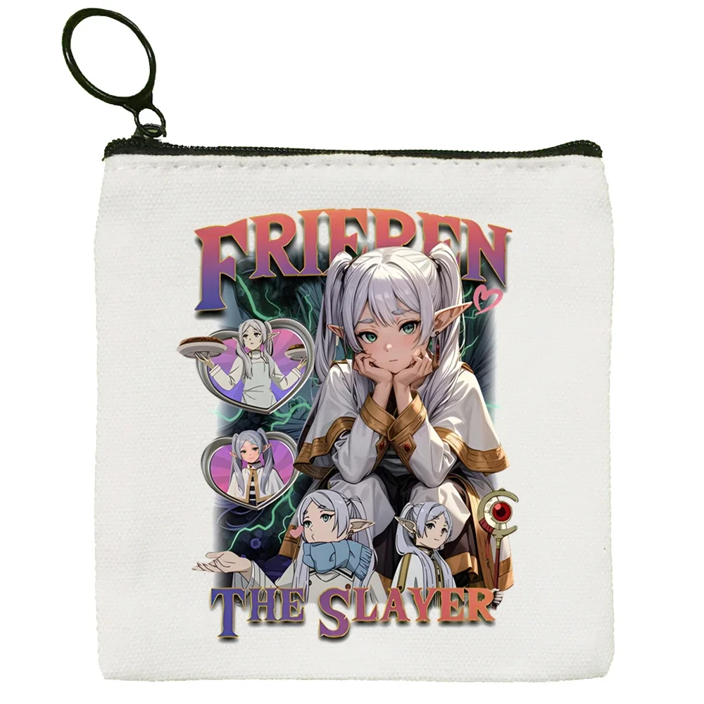 Frieren Beyond Journey's End Small Square Bag Coin Purse Storage Small Bag Card Key Coin Clutch Zipper Key Bag