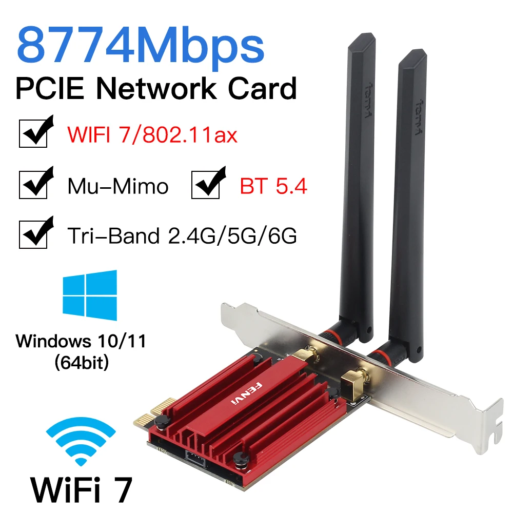 Imagem -02 - Adaptador Wi-fi Fenvi-pcie Intel Be200 sem Fio 8774mbps Bluetooth 5.4 802.11ax 5g 6ghz Placa de Rede para Win10 11