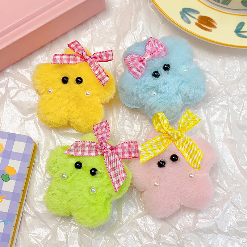 Super Cute Furry Hair Clip Bow Shaped Star Expression Hair Accessories Girl's Hair Accessory with Multiple Colors To Choose From