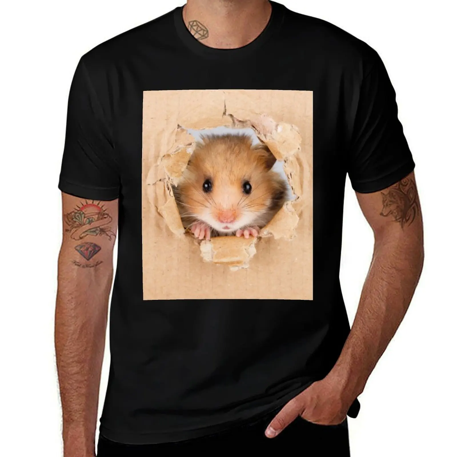 

Cant Breathe - Cute Hamster peeping through hole in brown cardboard T-Shirt man t shirt cotton high quality man tshirt T-Shirt