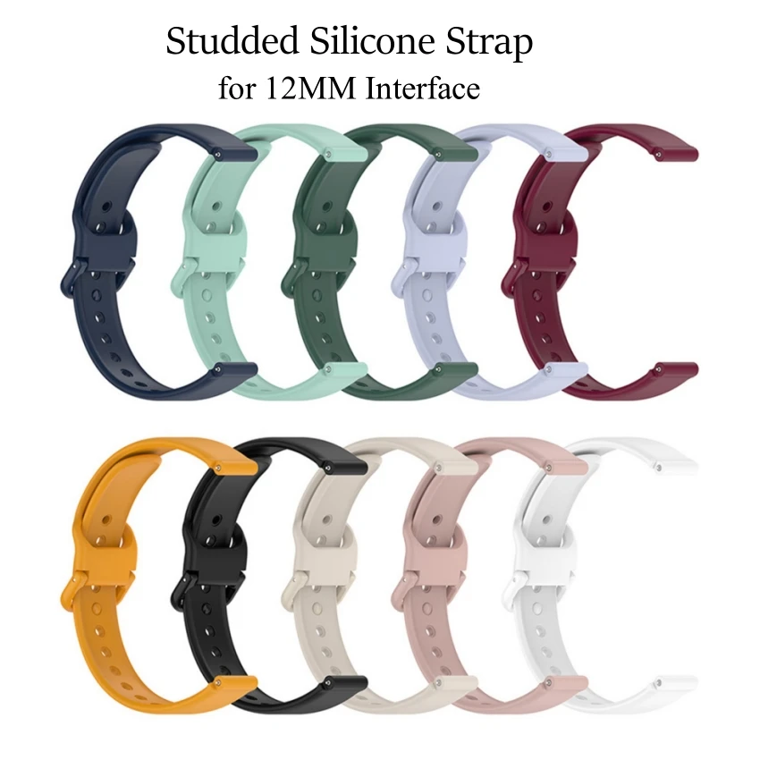 Studded Silicone Strap for 12MM Interface Watch Band Accessories