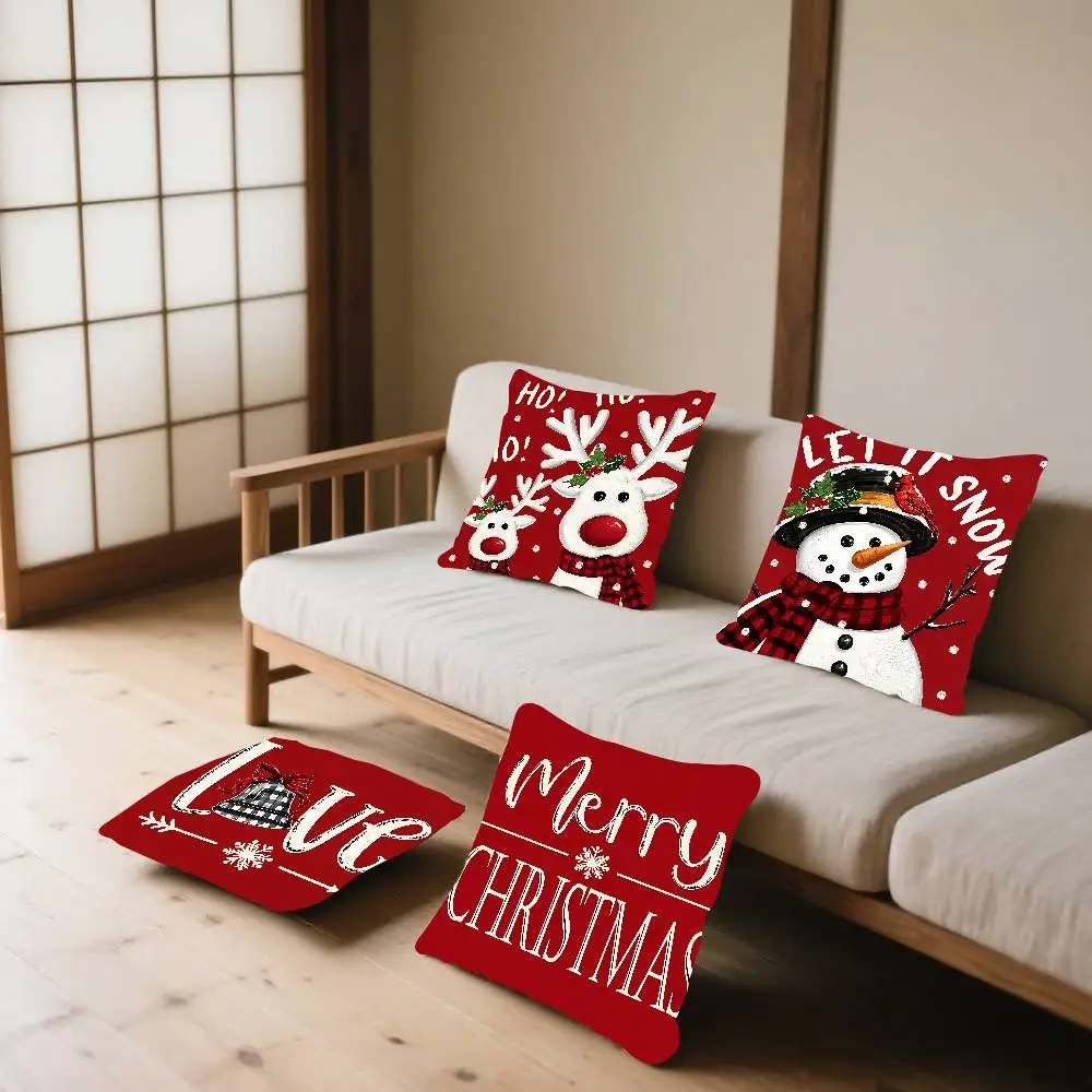 New Red Christmas Pillow Case Throw Pillow Cover Nordic Vintage Style Cushion Covers Home Living Room Sofa Couch Seat Decor
