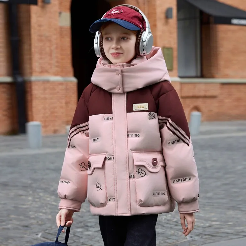 

Новый зимний детский пуховик, модная ветрозащитная непромокаемая верхняя одежда с капюшоном, теплые пальто для мальчиков и девочек A4823