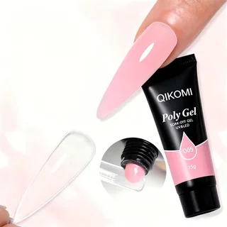 QIKOMI Poly Gel Nail Extension Kit with Dual-End Brush, Clear Nail Tips, Slip Solution and Nail File for DIY Long Nail Extension