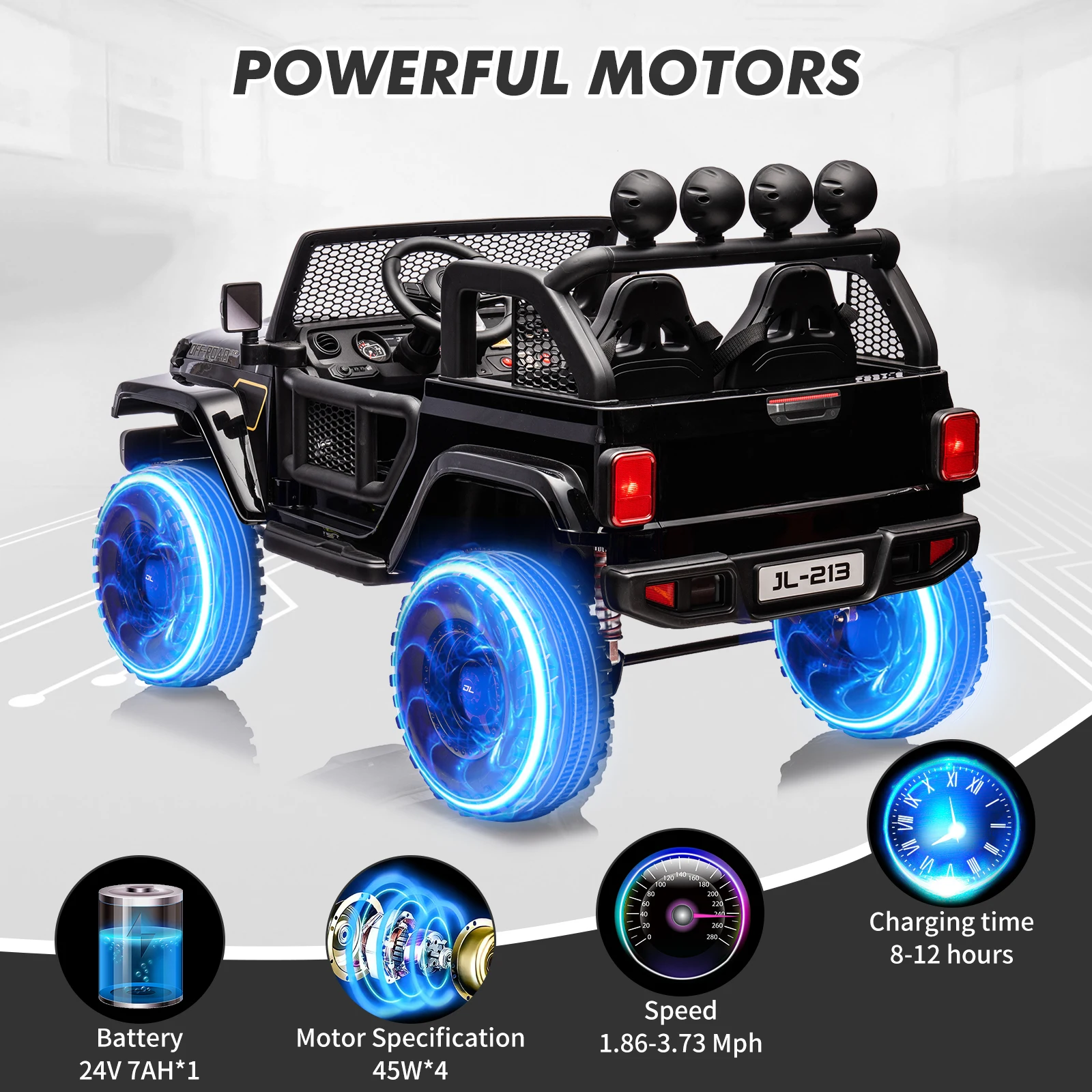 Camion pour enfants 24V 2 places avec télécommande Parent 4WD/2WD commutable 4x550W moteurs Bluetooth musique et lumières LED 3-8 ans