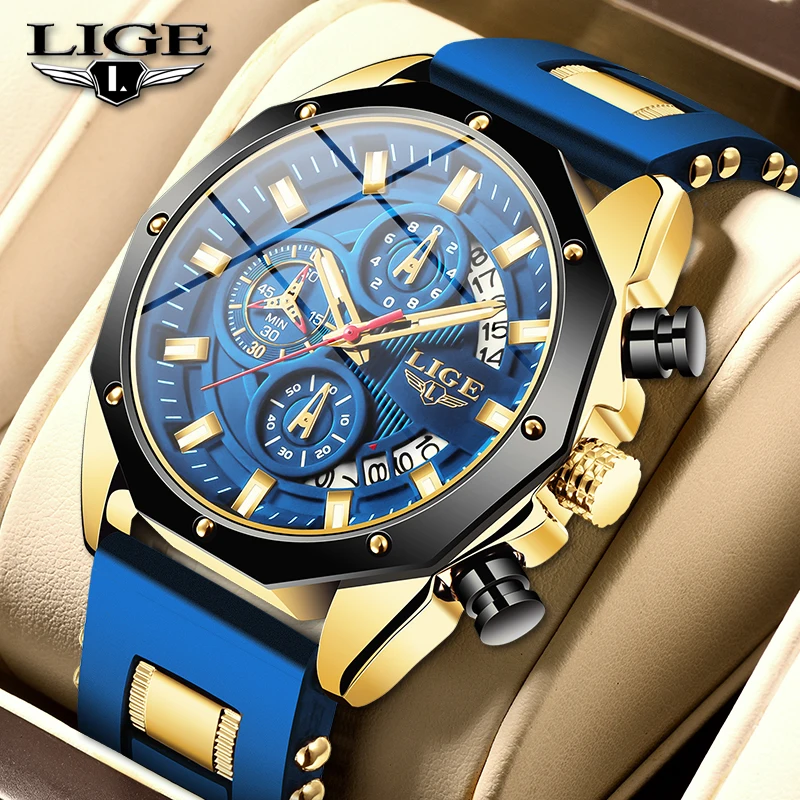 

LIGE Top Brand Luxury Men Watch Fashion Sports Quartz Watches Men Date Clock Waterproof Silicone Wristwatches Male Reloj Hombre