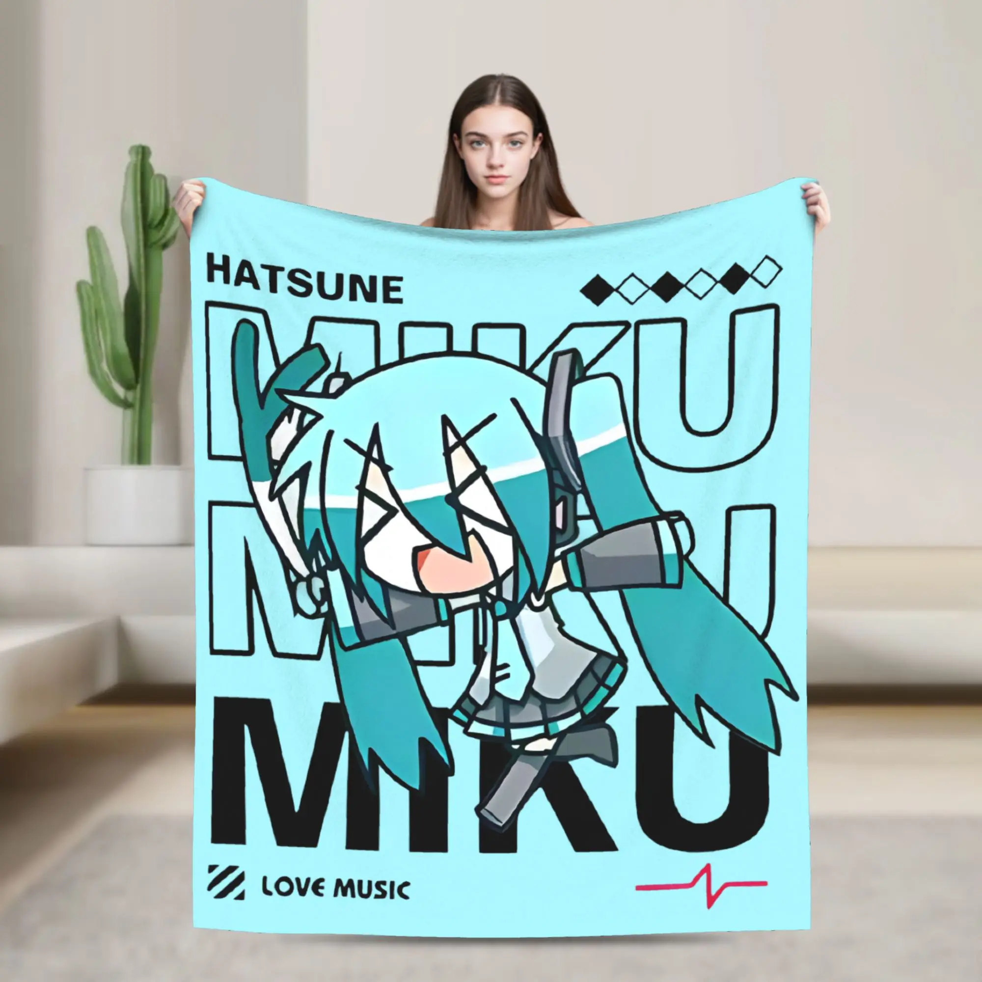 アニメ--初音ミク-フランネルスローブランケット-ボーカロイド-ブランケット-ベッド用-車用-ソフトプラッシュ-薄手キルト