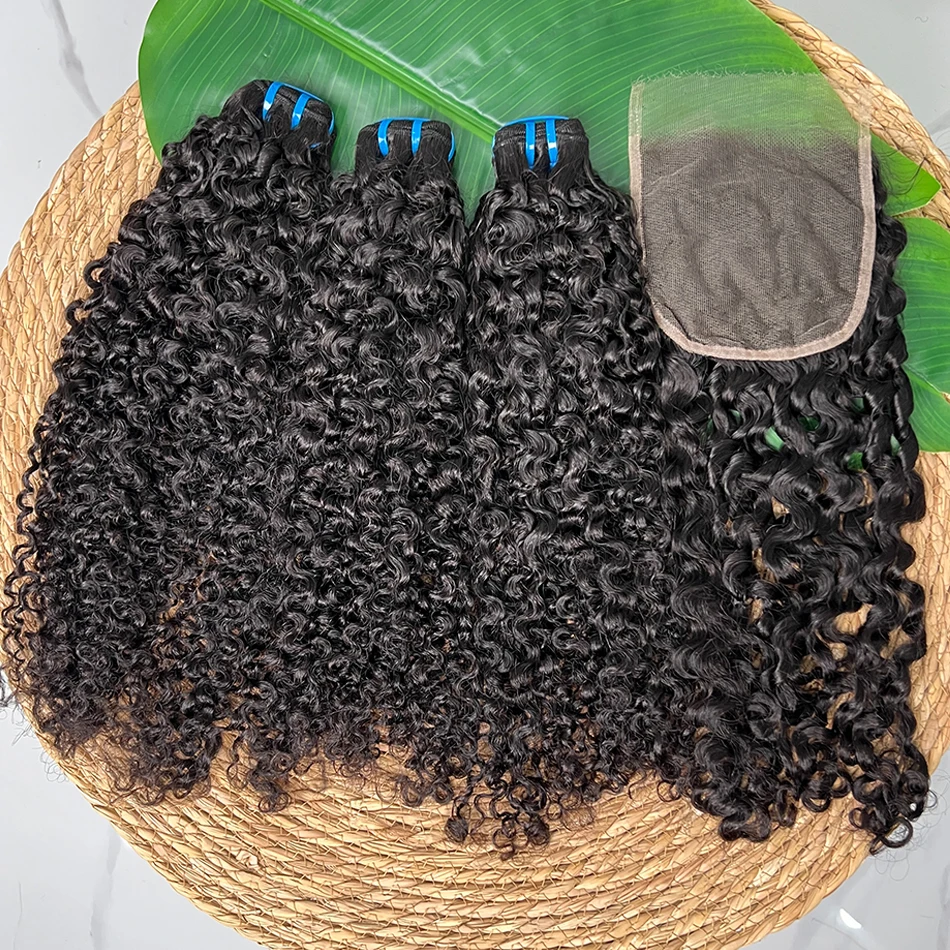 

Наборы бирманских кудрявых волос 18A с HD-кружевной застежкой 5x5, невидимые, естественно вписывающиеся в любой цвет кожи # Наращивание волос из 100% натуральных человеческих волос, цвет 1B