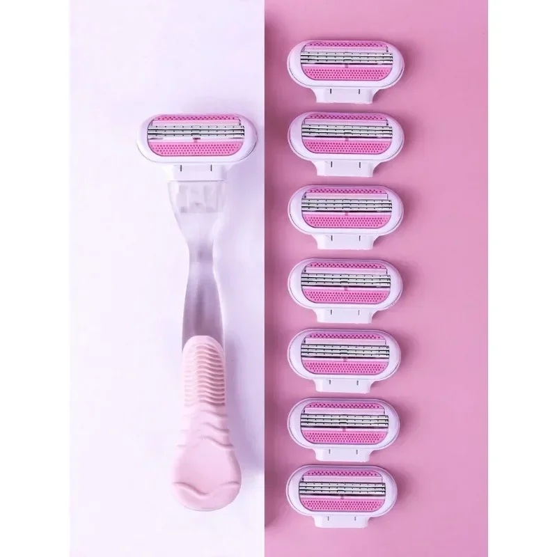 Women Safety Razor Blades Face/ Leg/ Armpit/ Bikini Beauty Hair Removal Shaving Compatible Venus Shaver 1 Handle + 8 Blades