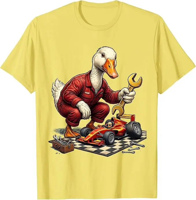 Silly Goose Race Car Pit Stop Grafik-T-Shirt Y2k Silly Goose Art Herrenbekleidung Ausgefallener Humor Racing Mechanic Neuheitsbekleidung – Detail 13