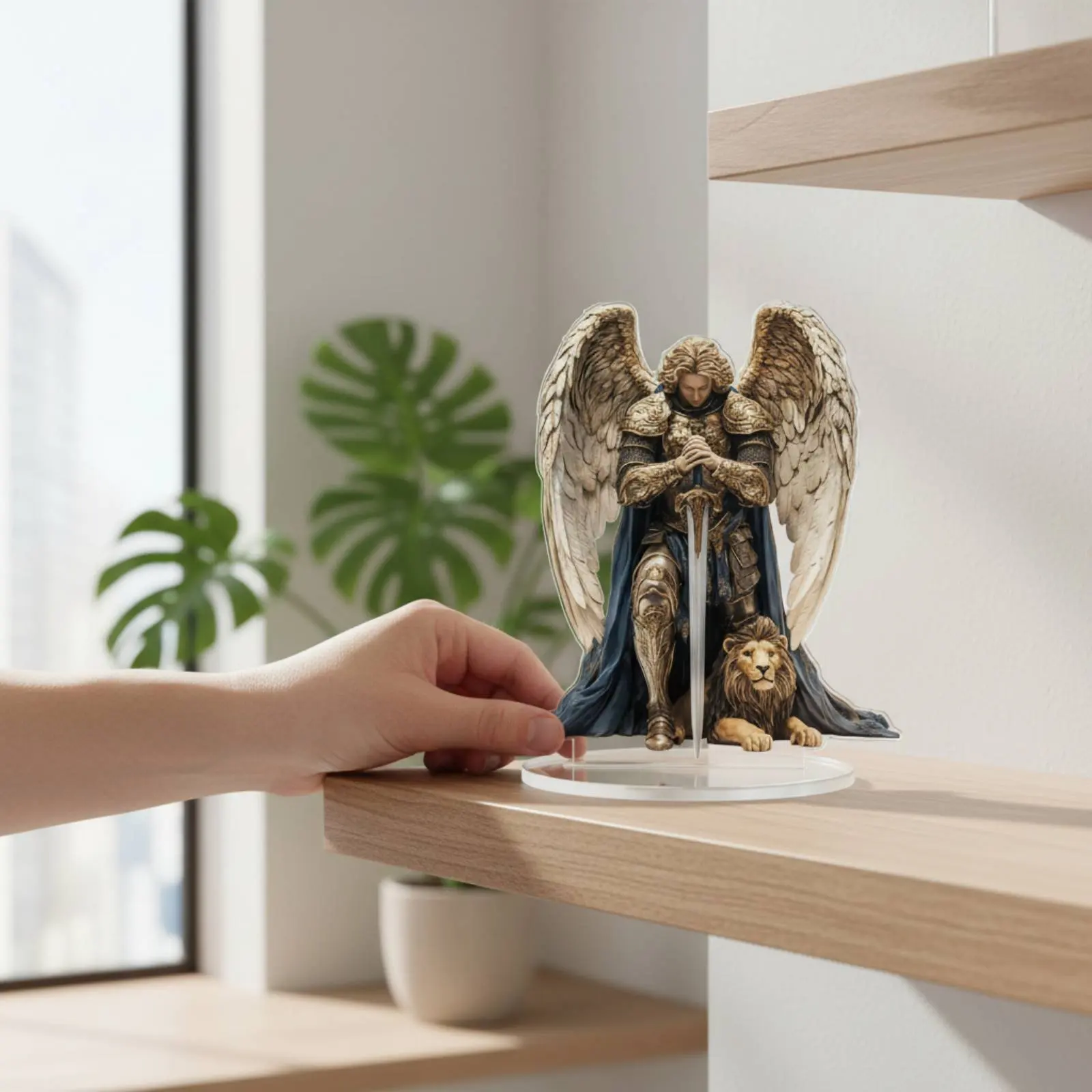 Saint. Archangel Acrylic Statue Meaningful Christian Gift Celestial Being with Lion Acrylic Decoration 2D Celestial Being view 2