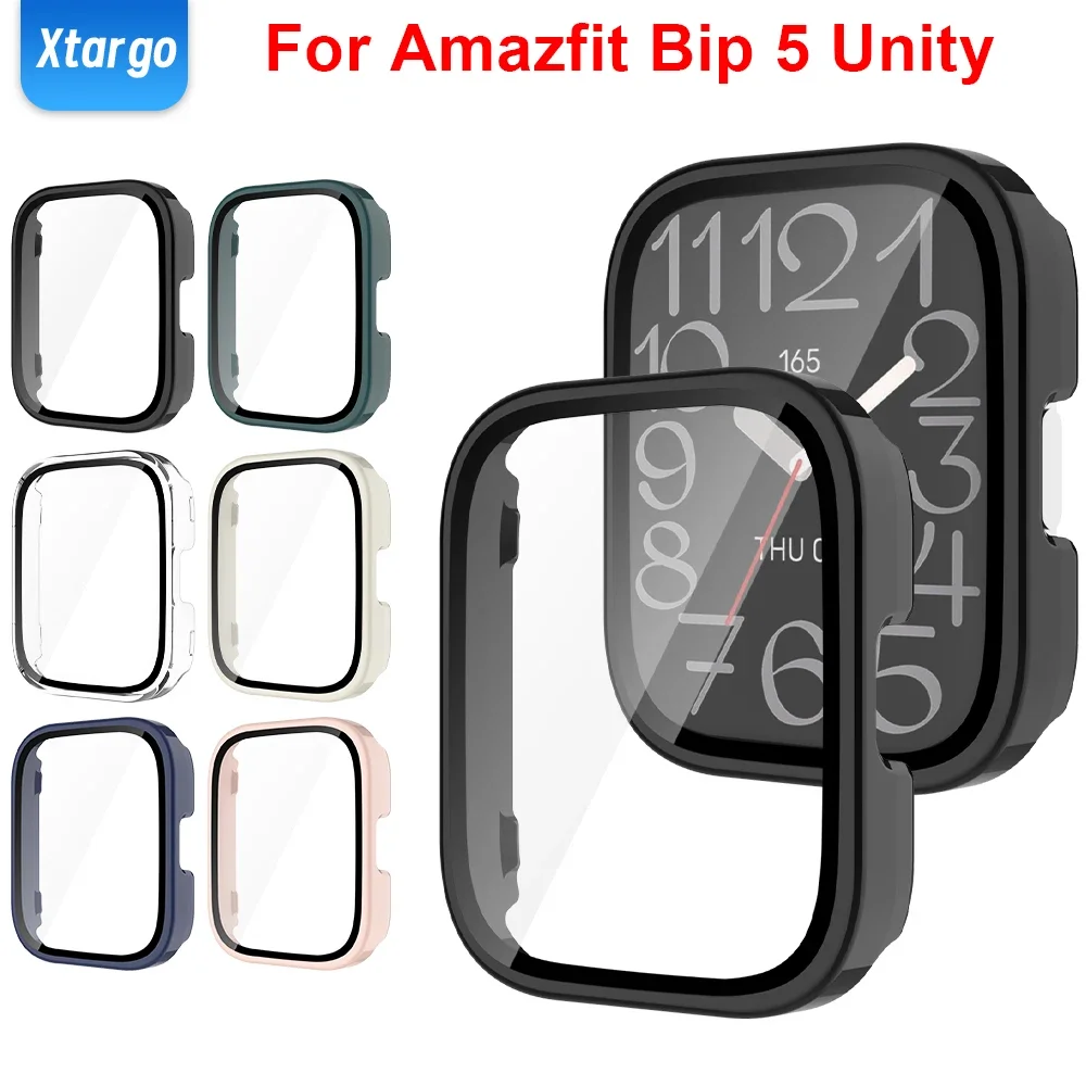 PC+Glass for Amazfit Bip 5 Unity Case Smart Watch Screen Protector All Around Cover Protective Bumpers for Amazfit Bip 5 Unity