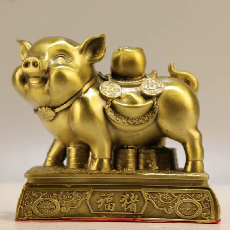 Feng Shui Lucky Golden Pig Sculpture Treasure Coin Ingot Detail Oriental Zodiac Wealth Attracting Desktop Display Craft