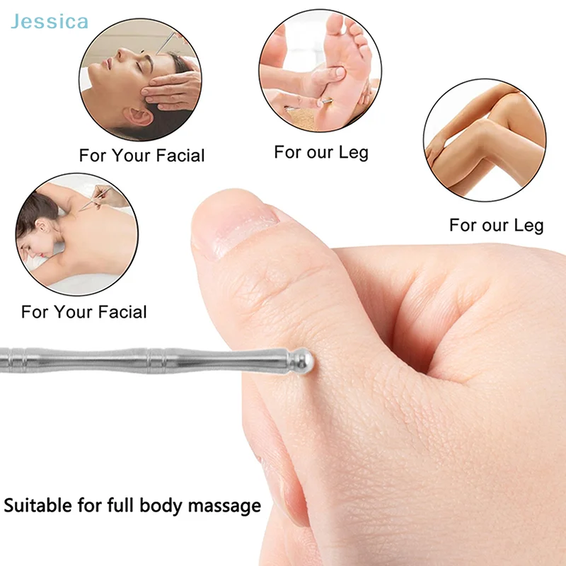 ♥ Rvs tweekoppige Acupunt Massage Pen, Oor Acupunt Detector Pen, Body Acupunt Tool Verlichten Lichaam Meridiaan Pijn