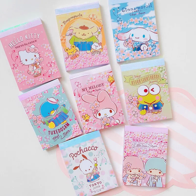 Sanrio 4pcs Kawaii Sticky Note Cartoon My Melody Cute Student Sticky Note Can Tear The Message Note Portable Color Page Notepad