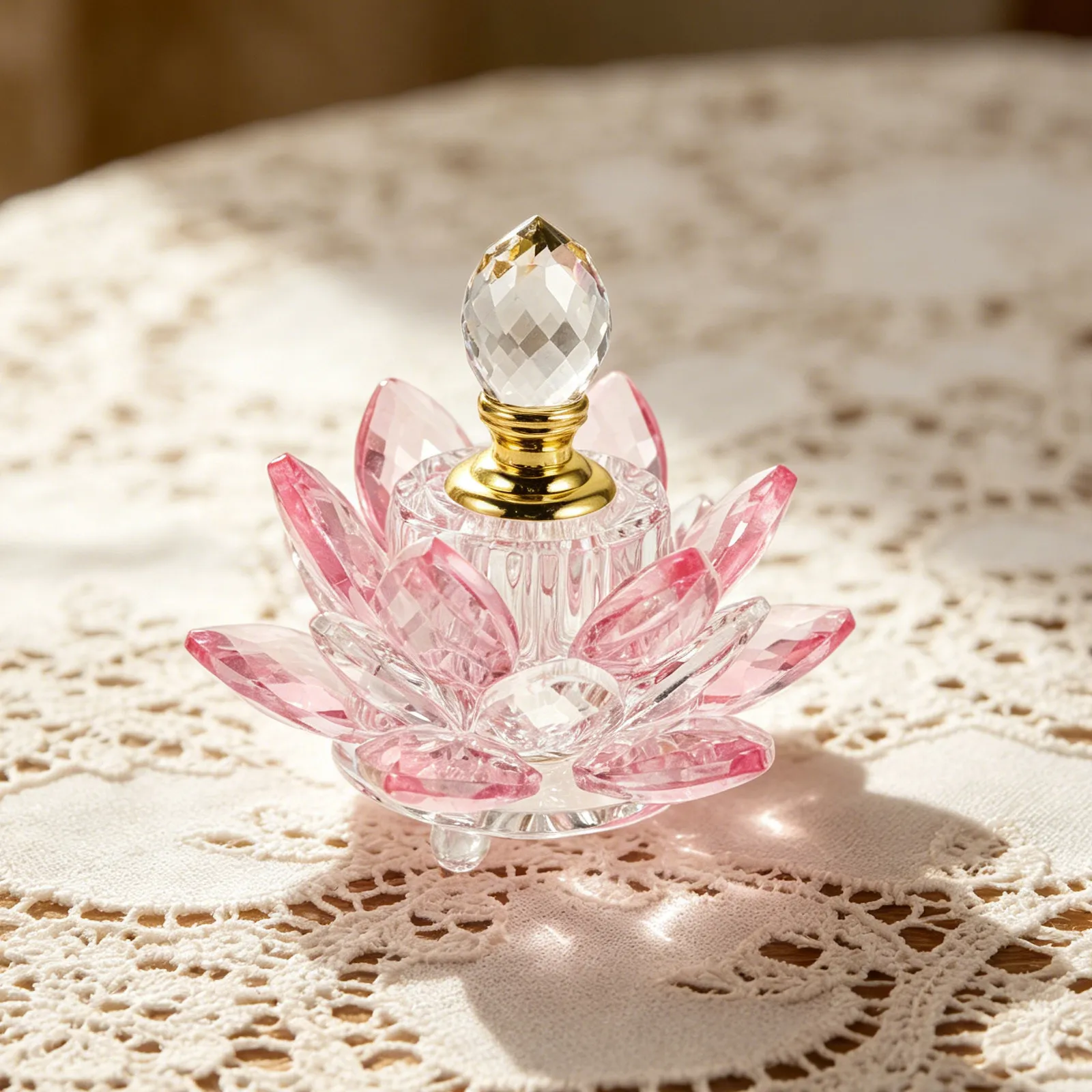 クリスタル製の蓮の花の形をした香水瓶。詰め替え可能で、寝室の - Perfume Fragrance Refill のレビューと価格