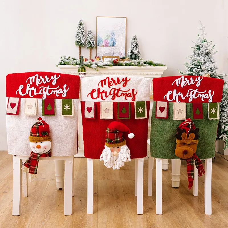 2026 Christmas Chair Cover Reusable 3D Santa Claus Elk Chair Seat Cover Home Xmas New Year Supplies Christmas Decoration