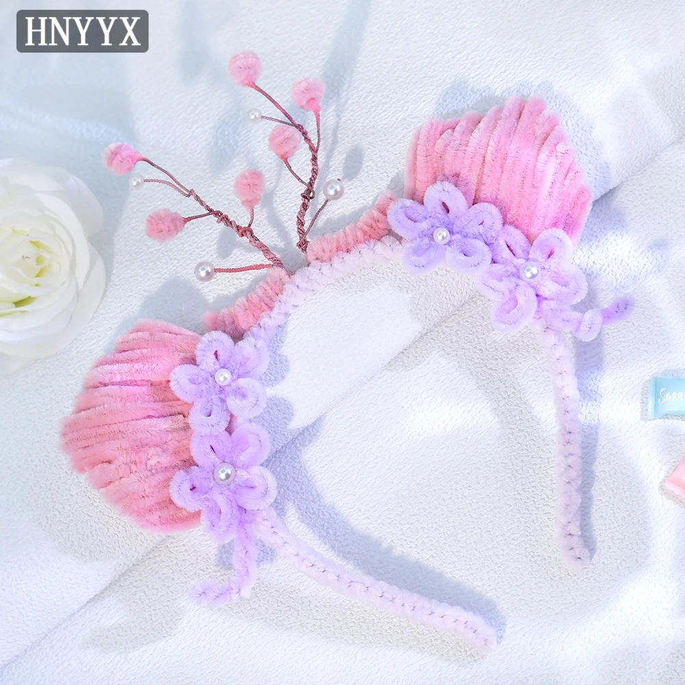 

HNYYX Pipe Plush Handmade Hair Hoop Theme Party Dress Up Headband Pink Sweet and Cute Headwear Halloween Hair Accessories A391