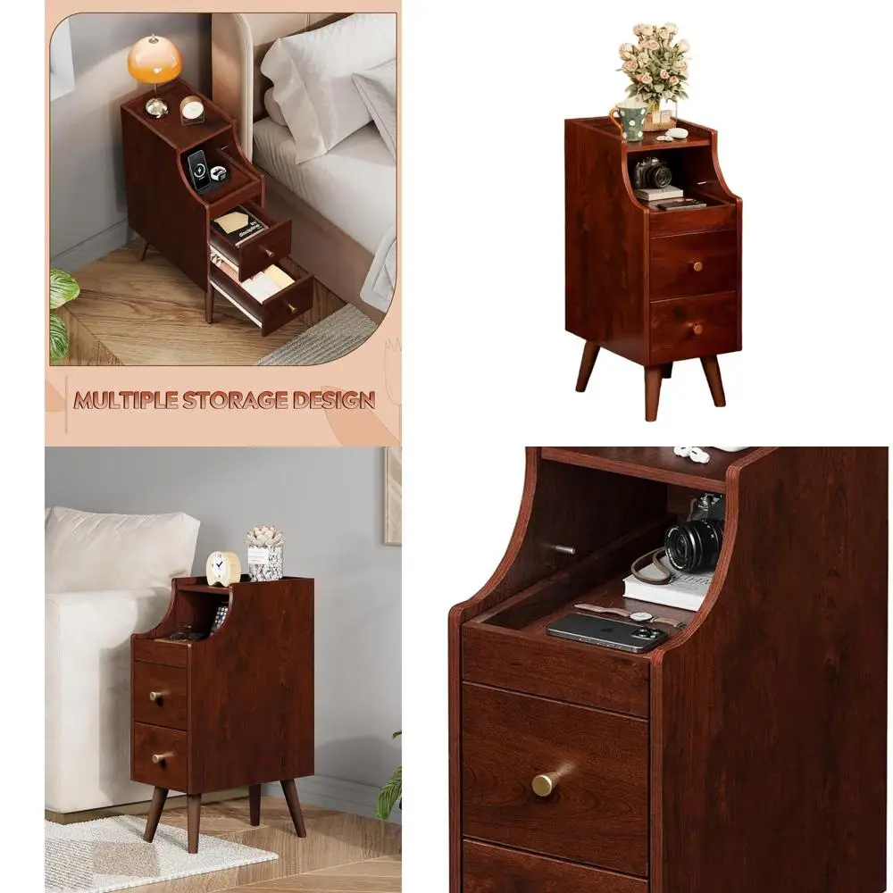 

Современная тумбочка Cherry Finish с ящиками и открытой полкой для небольших помещений
