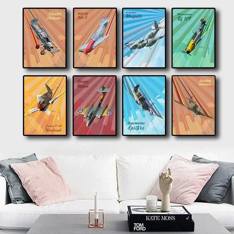 Phenomenal Level Wall Art Fighter WW2 Colourful Pop Canvas Posters and Prints For Living Room Bedroom Home Decor Unframed