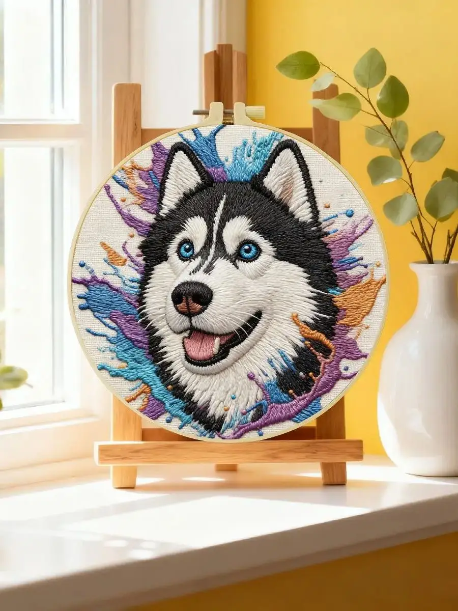 1 Stück 20X20CM/15X15CM 7,87/6,3 Zoll Tier - Husky Stickerei Starter-Kit DIY-Kit DIY-Stickerei-Set Handarbeiten Nadelkunst – Detail 6