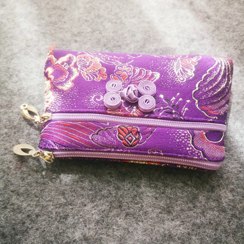 Vintage Purple Weaving Brocade Coin Wallet With Chinese Knot Design Double Layer Purses Small Bag Cardholder Have Money Use