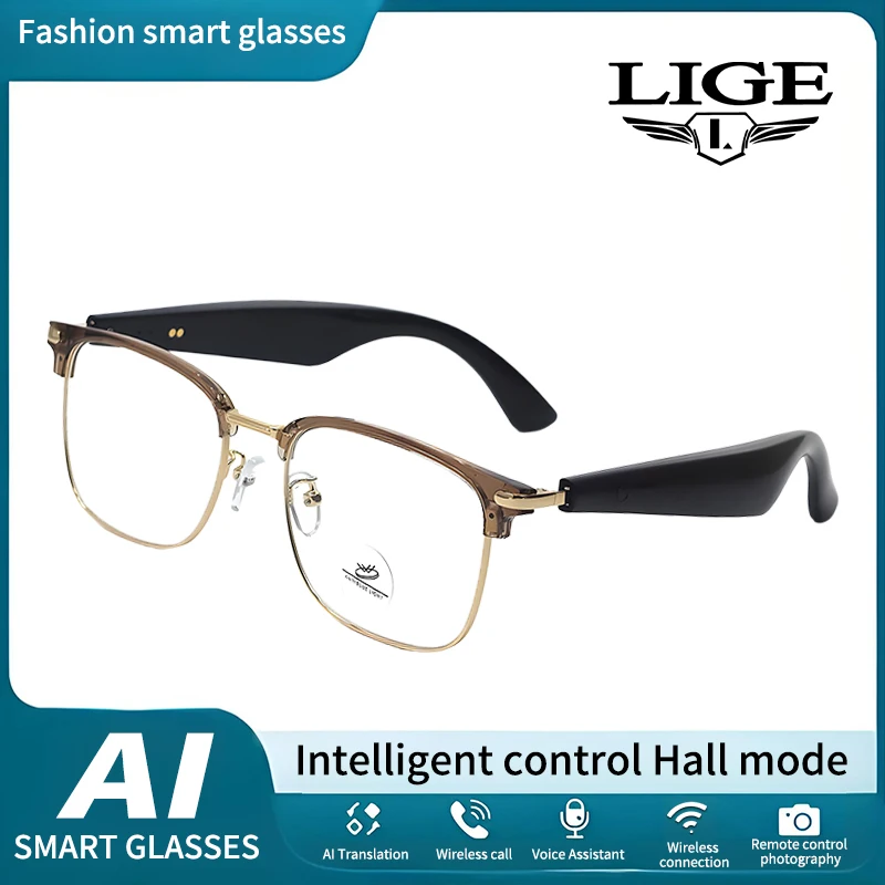 LIGE Fahsion Music Play Phone Answer AI Simultaneous Translation Smart Wireless Bluetooth Glasses Anti-Blue Light Smart Glasses