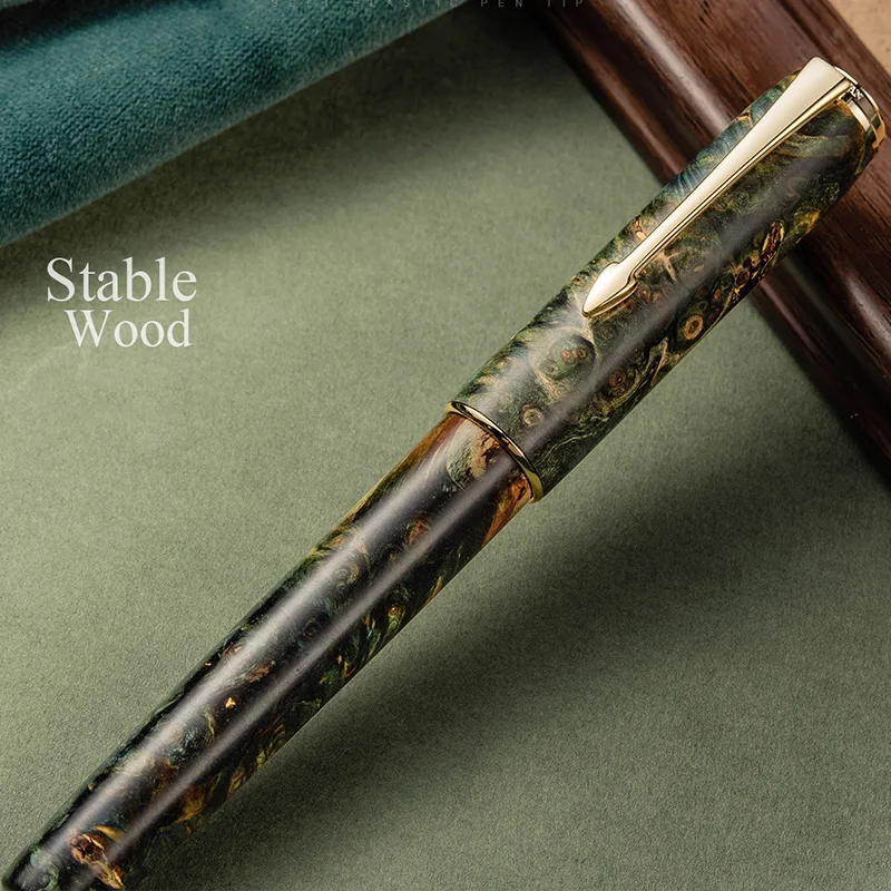 Hongdian A7 Stable Wood Unique Texture Fountain Pen NO.6 Hand Polished Long Knife Nib Business Student Writing Gift EF/F