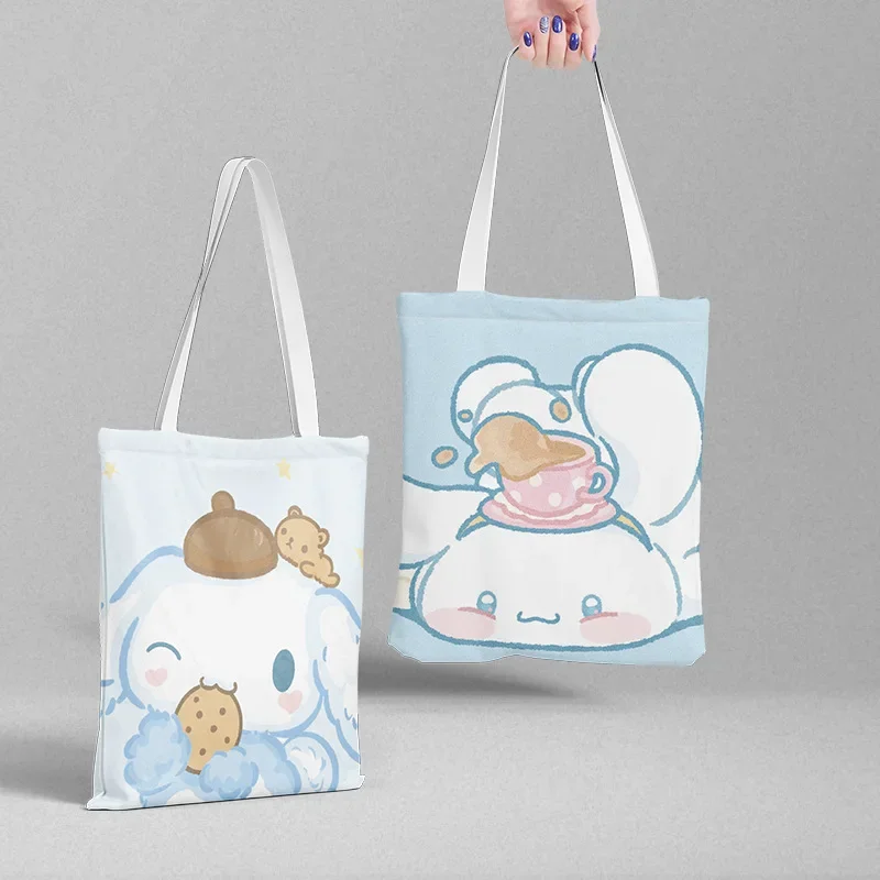 Sanrio Cartoon Canvas Bag 36x39cm Cinnamoroll My Melody Anime Peripheral Student Handbag Shopping File Bag