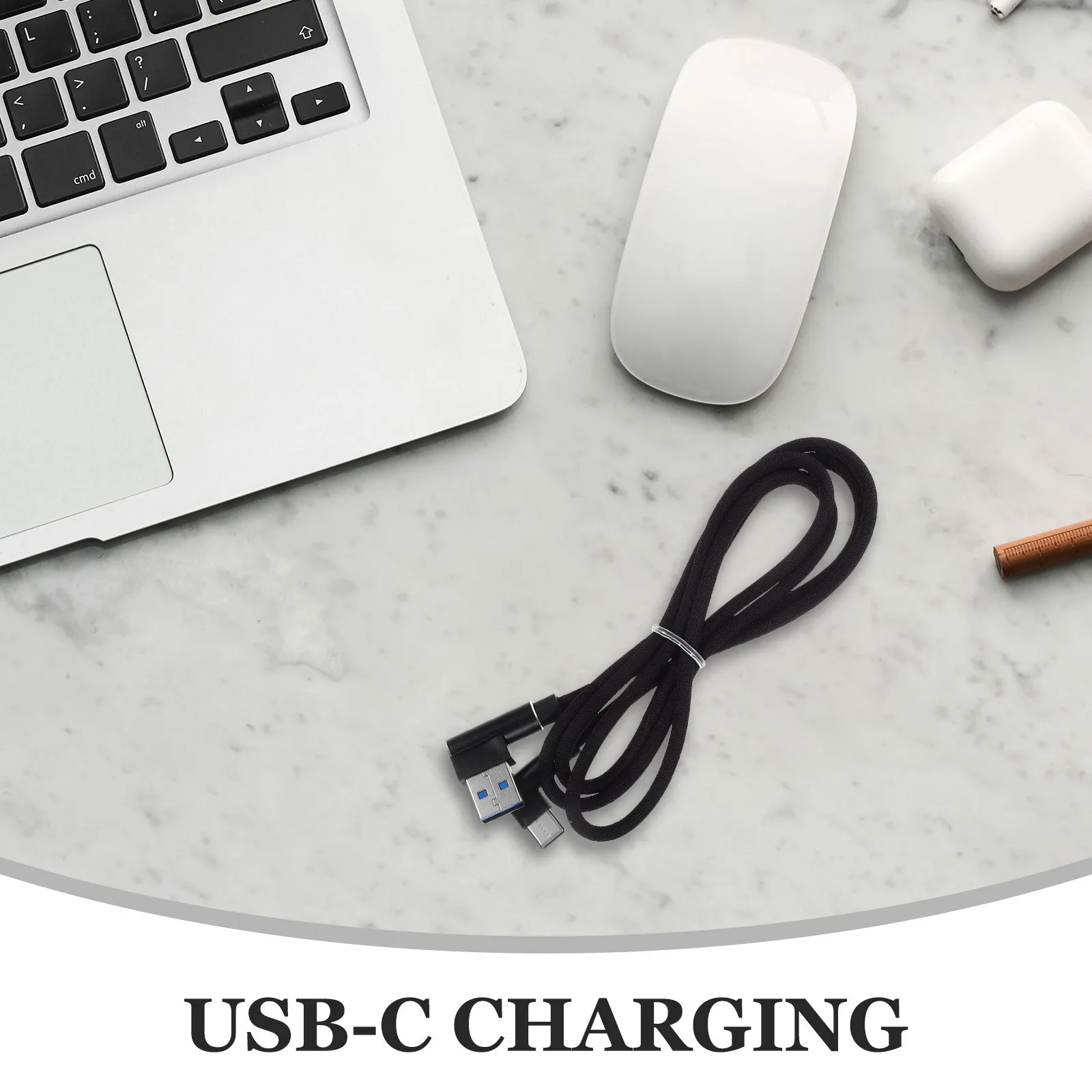 كابل شحن من النوع C بطول 1 متر، كابل USB C ذو زاوية قائمة من النايلون المضفر للشحن السريع