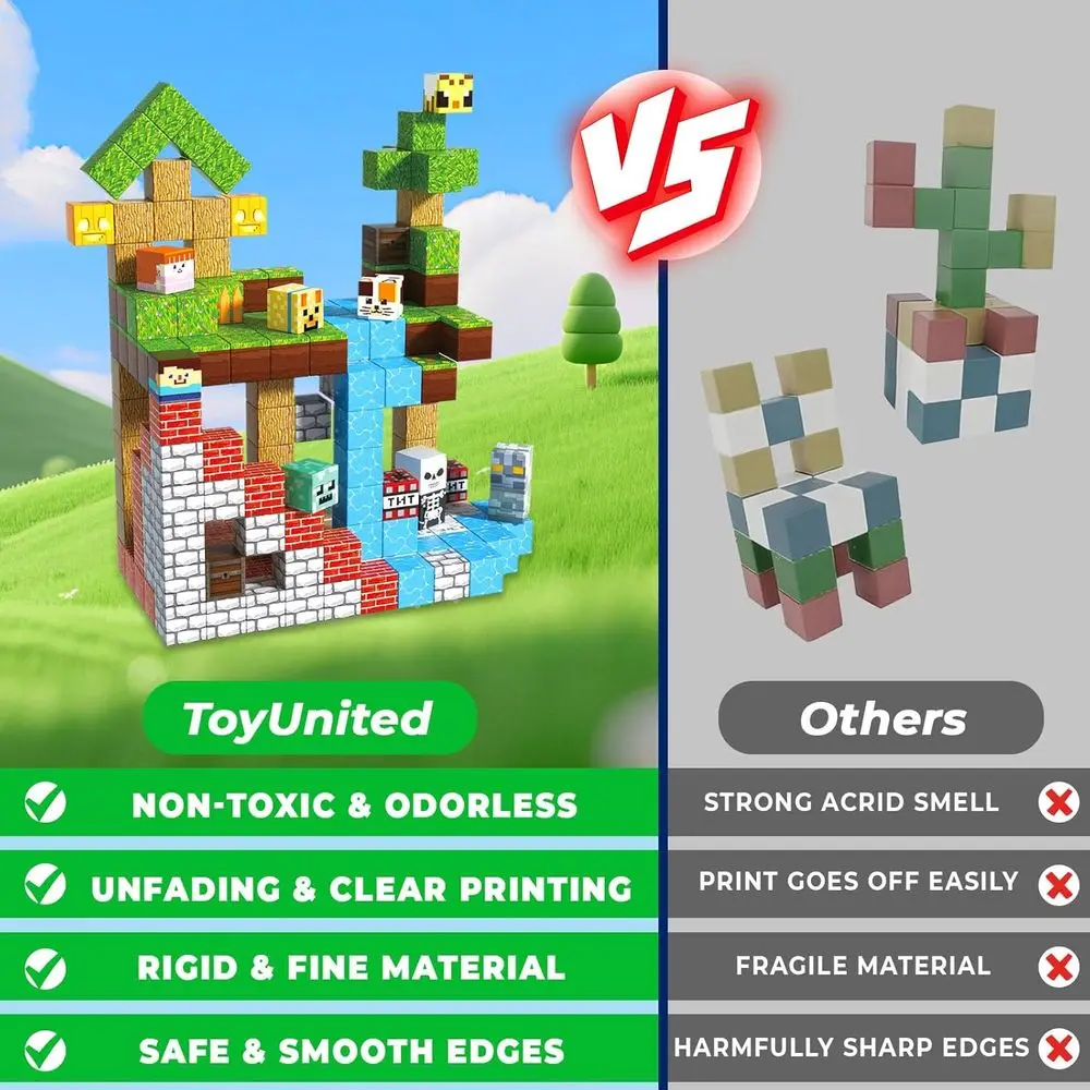 자석 블록 세트 - 어린이용 200피스 자석 큐브, 남녀 어린이용 STEM 장난감 (3세 이상), 몬테소리 감각적 쌓기 놀이