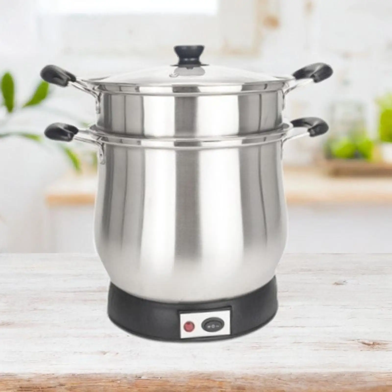 Stainless Steel Stockpot Double Handles Large Soup Pot Kitchen Pot Electric Pot for Sticky Rice Vegetables Meals Stews (EU Plug)