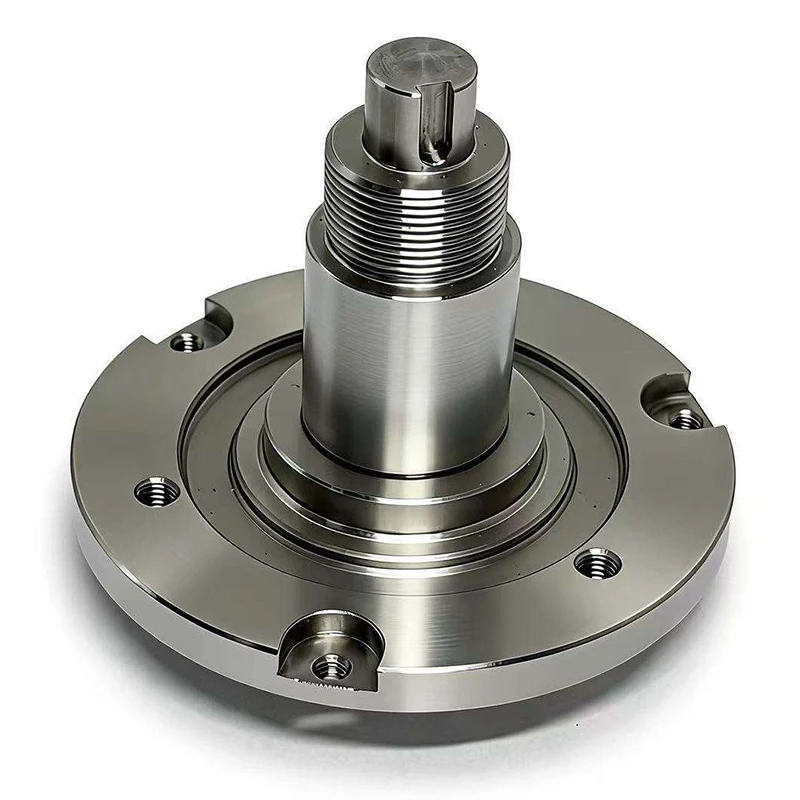 High Precision CNC Machining Stainless Steel Hub Shaft Custom Turned Flanged Spindle with Mounting Holes & Keyway for Automation