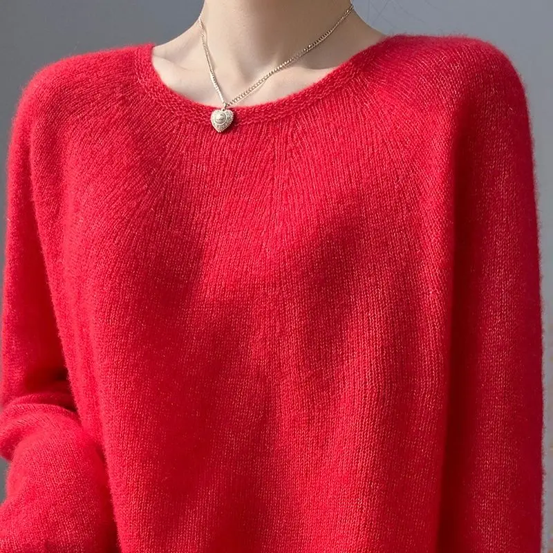 Spring and Autumn Solid Color Pullover Round Neck Knitted Slim Underlay Screw Thread Fashion Elegant Casual Formal Tops