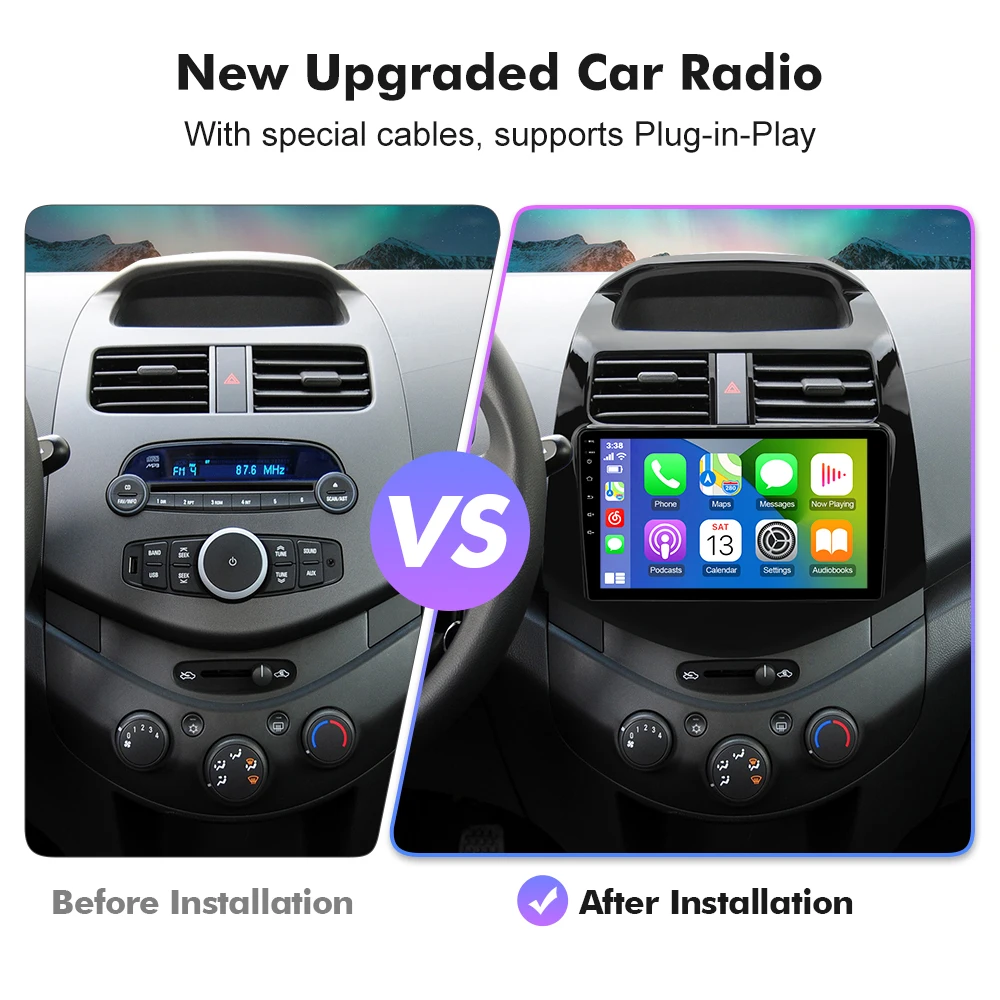 Isudar Android Auto Radio Player Chevrolet Spark Beat Matiz Creative 2010-2014 Multimedia with frame 2K screen Wireless CarPlay