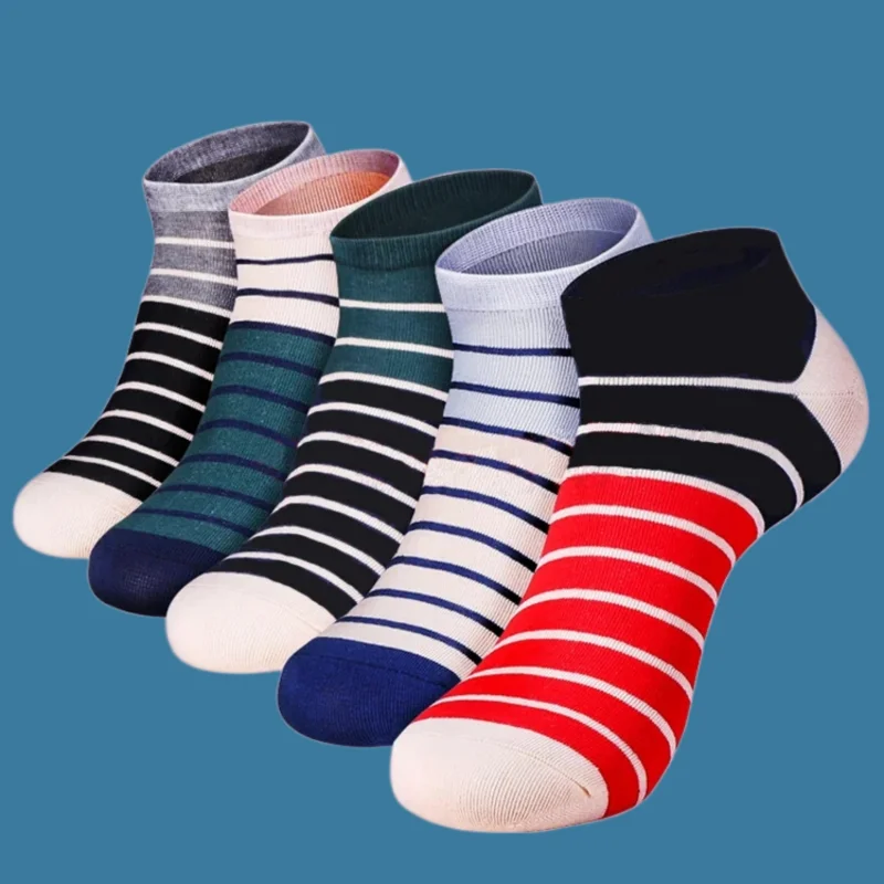 5/10 Pairs Solid Color Versatile Stripe Men‘s Fashion Cotton Men's Anti-Odor Sweat-Absorbent Socks High-Quality Mid-Calf Socks