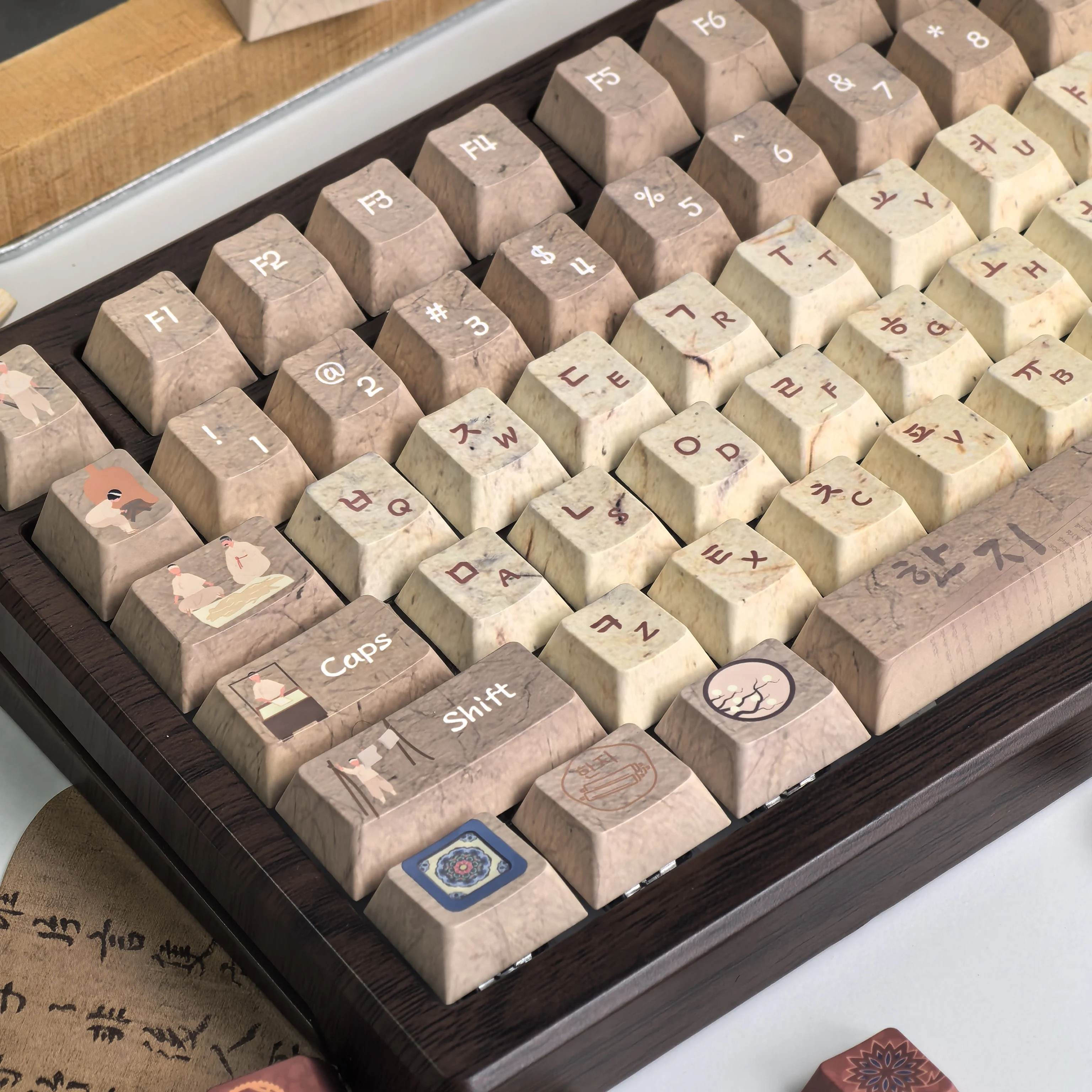 MAIMOOO Korean Keycap Cherry Profile Retro Brown Tradition Hanji Theme PBT Custom Hangul Keycaps for Mechanical Keyboard 136Keys
