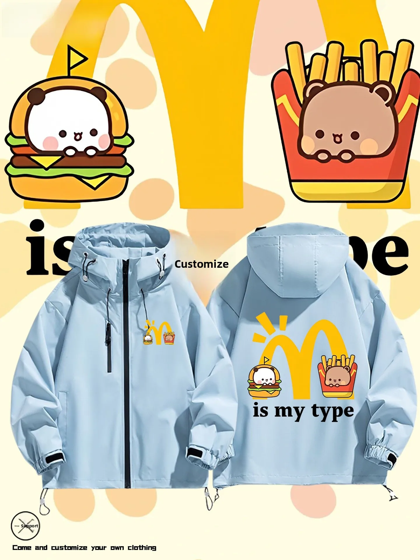 

Мужская куртка с милым мультяшным рисунком, повседневная осенне-зимняя длинная застежка-молния из полиэфирного волокна с шляпой Street Sle