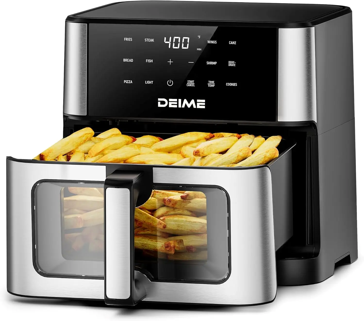 10.2 QT 1700W Air Fryer, Large Capacity with 10 Presets, Visual Cooking Window, Non-Stick Basket, Recipe Included, Silver