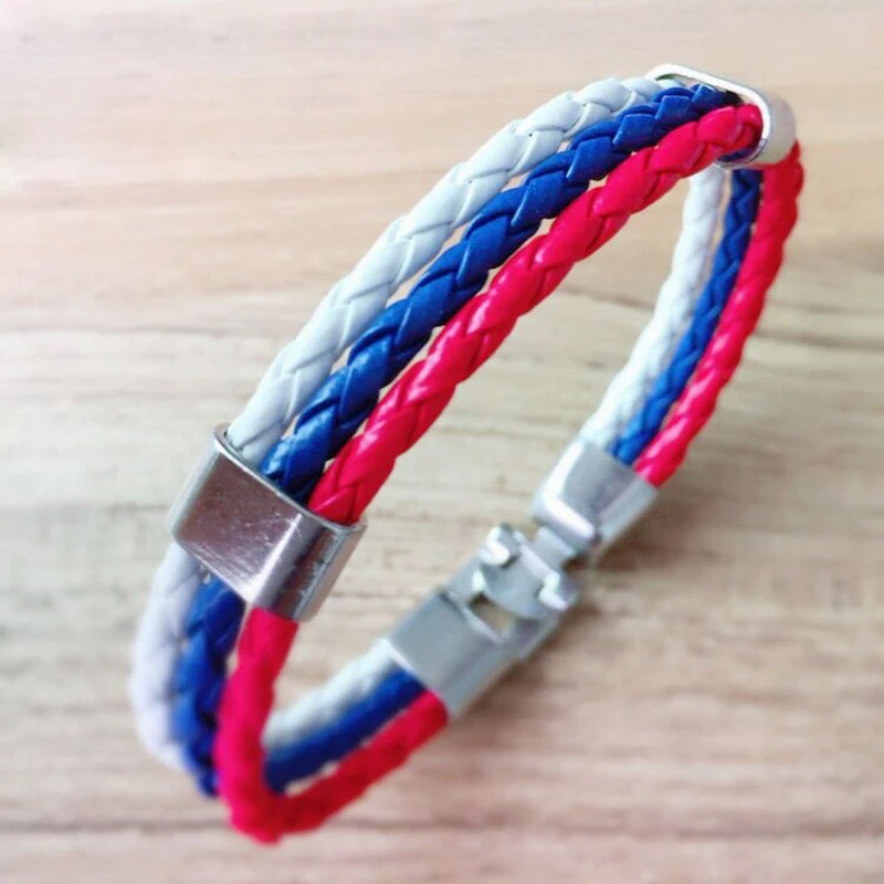 National Flag Color Spain ES Multi Layer Leather Bracelet For Men Bangle Fashion Black Handemade Male Jewelry Pulseira Masculina