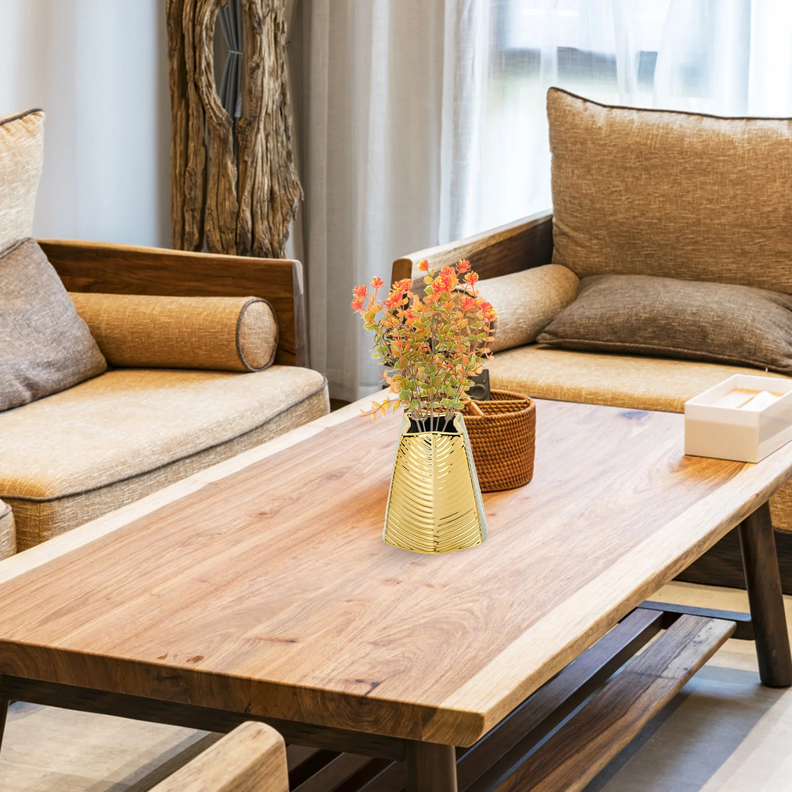 

Golden Ceramic Vase Chic Flower Holder Home Office Decor Modern Desktop Adornment Dry Flower Storage Ornament Ceramic Planter