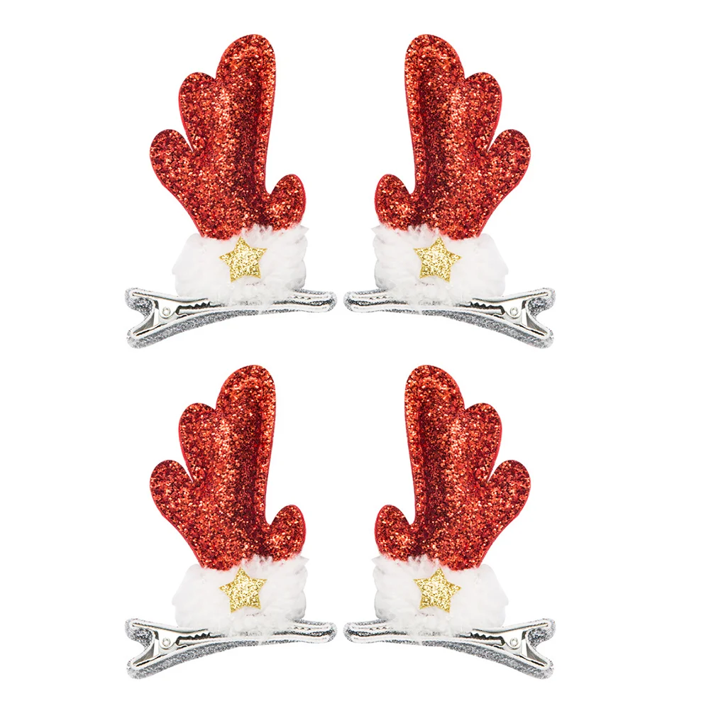 

2 Pairs Elk Sequin Barrette Cartoon Hairpins Barrettes Christmas Clip Fabric Xmas Headdress