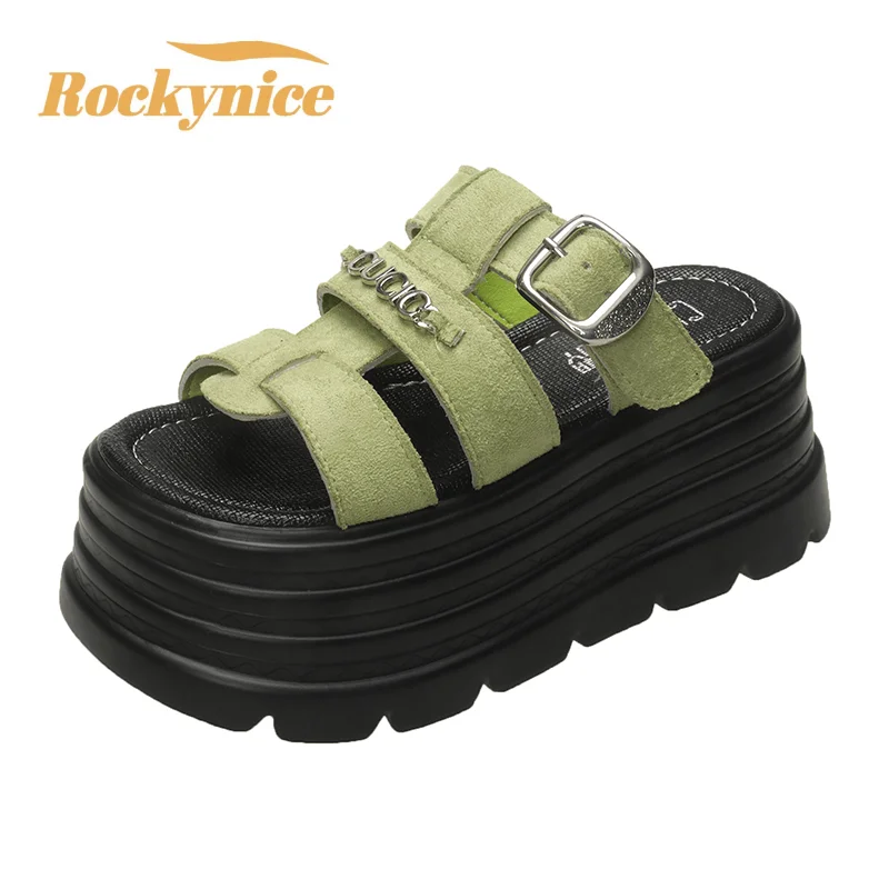 

Летние женские босоножки на высокой платформе 8 см, тапочки на танкетке, новые модные пляжные уличные массивные сандалии, удобные повседневные женские шлепанцы