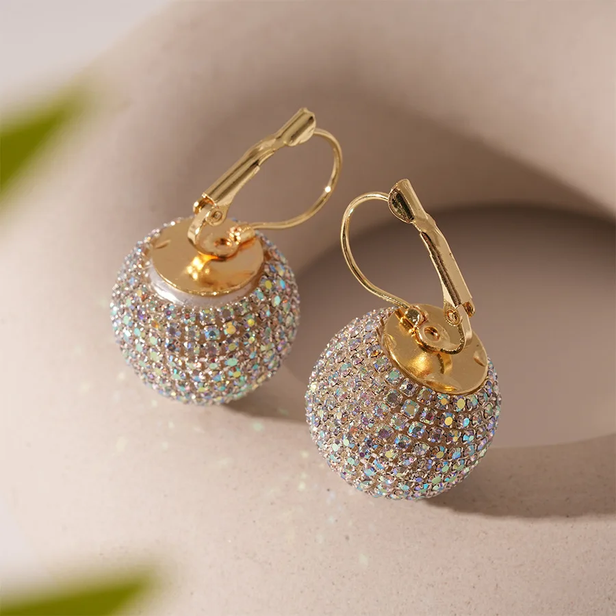 Sparkling Zircon Round Ball Earrings for Women - Bridal & Party