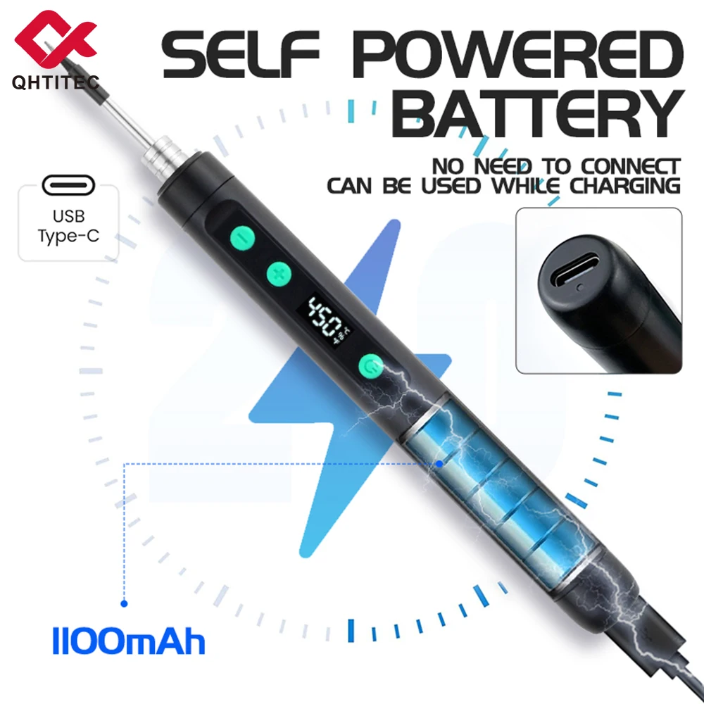 JCD Wireless Soldering Iron Portable Rechargeable 180-450°C Adjustable Temperature Electric Welding Tool Charging Kit USB-5134
