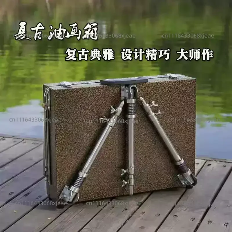 Oil Painting Box, Retro Style, Aluminum Alloy Bracket Type, Foldable, Portable Multi-functional Painting Box