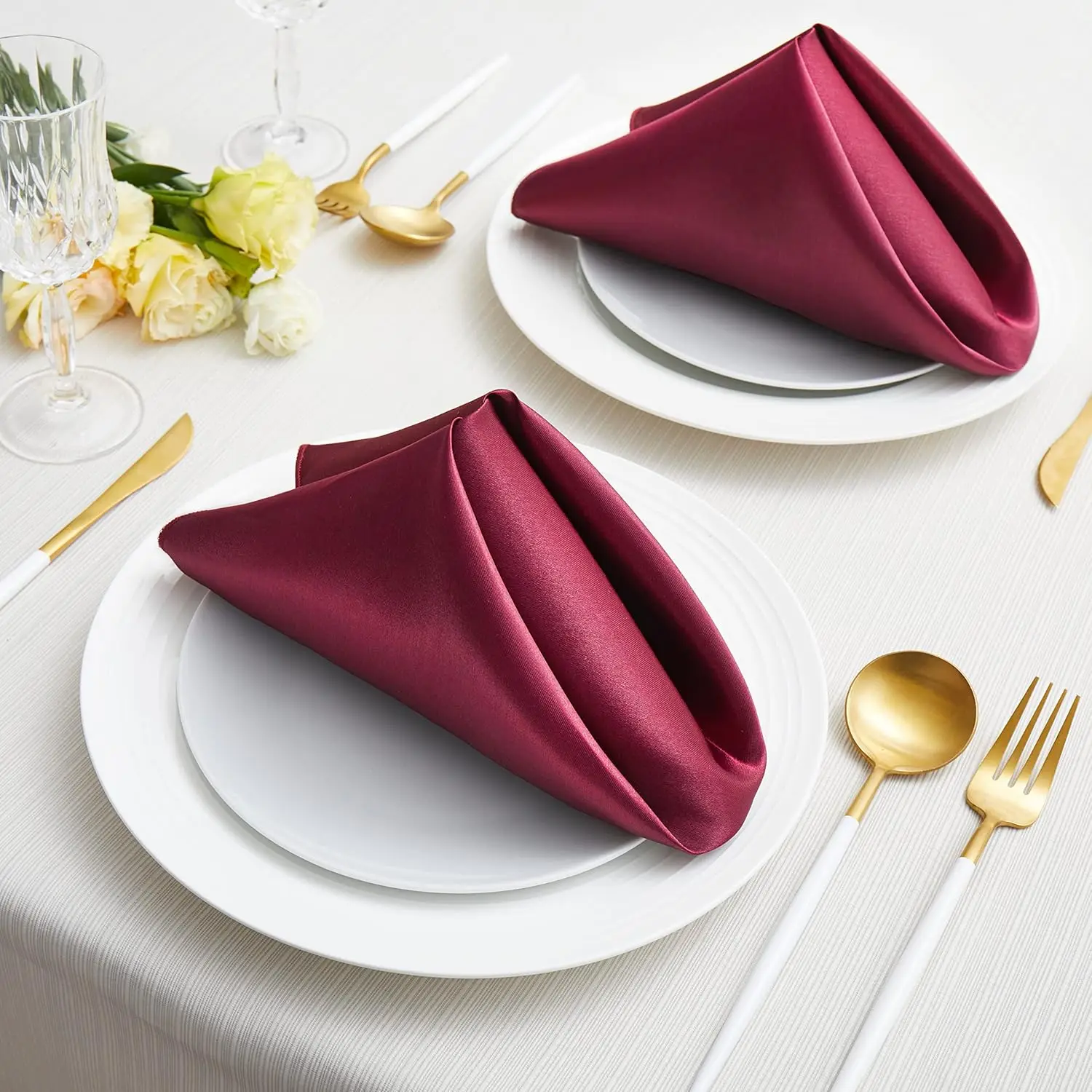 100팩 사각 새틴 디너 냅킨, 20x20인치 실키 소프트 스무스 테이블 클로스 냅킨 레스토랑 웨딩용, 버건디