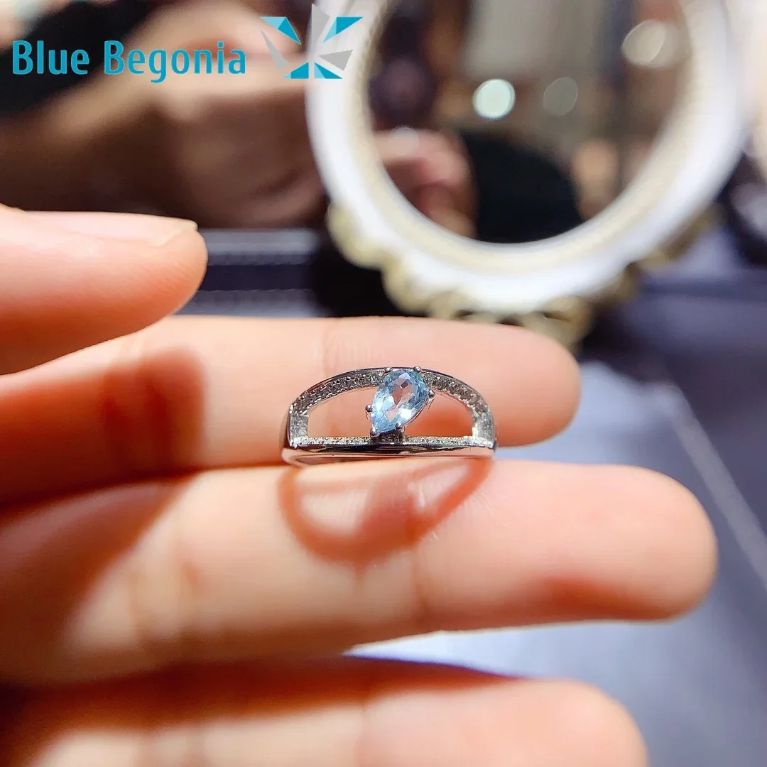 Natural Topaz Ring Fine Jewelry for Women Exquisite 925 Sterling Silver Anniversary  Gift Girl Friend 4*6 MM Gemstone