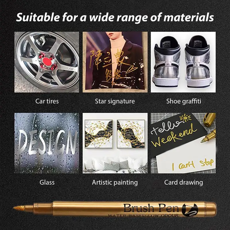 Золотой маркер для краски Серебряный маркер с двойным наконечником Золотая ручка для ярких цветов для художественной живописи обуви Doodle Glass ﻿